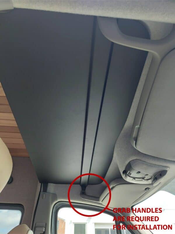 This is the bottom of the Overhead Shelf. The grab handle of the Mercedes Sprinter is required to be able to install the Overhead Shelf in your Sprinter.